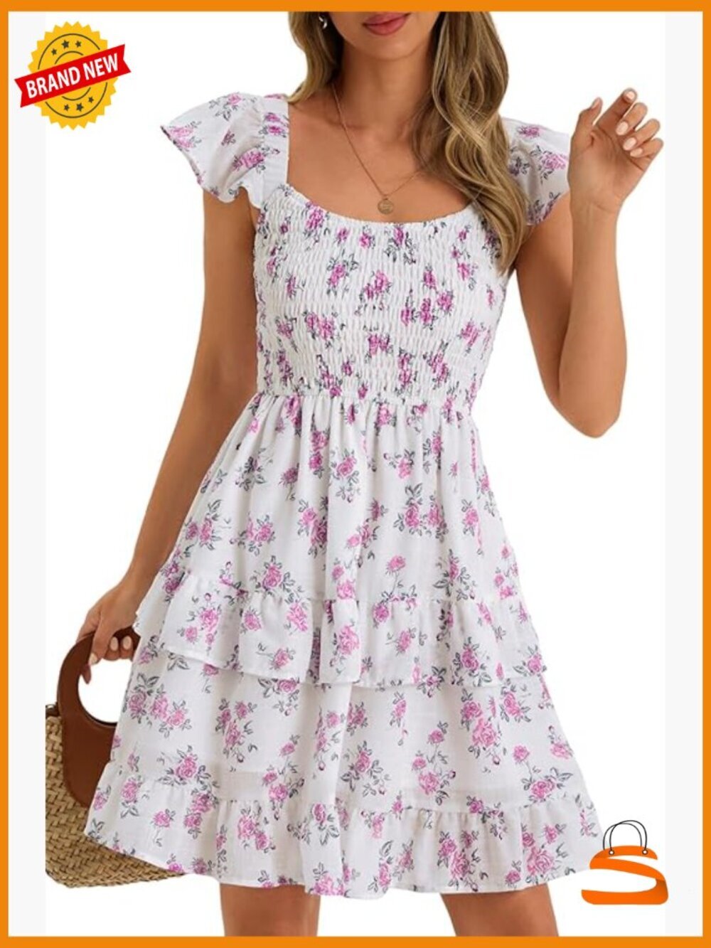 Boho Smocked Ruffle Babydoll Mini Dress Flowy Swing Summer
